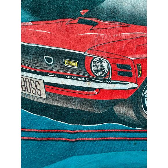Vintage Wild Stang Ford Mustang Boss Fastback Single Stitch Teal Car USA T Shirt - Picture 11 of 14